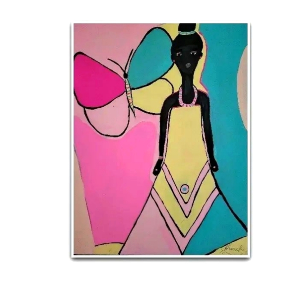 11x14 Original Painting African pink purplegirls room butterfly